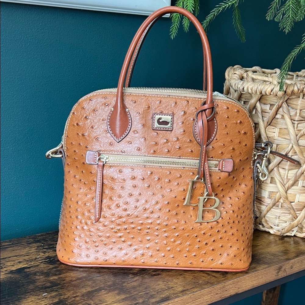 Dooney & Bourke Brown Ostrich-Embossed Satchel